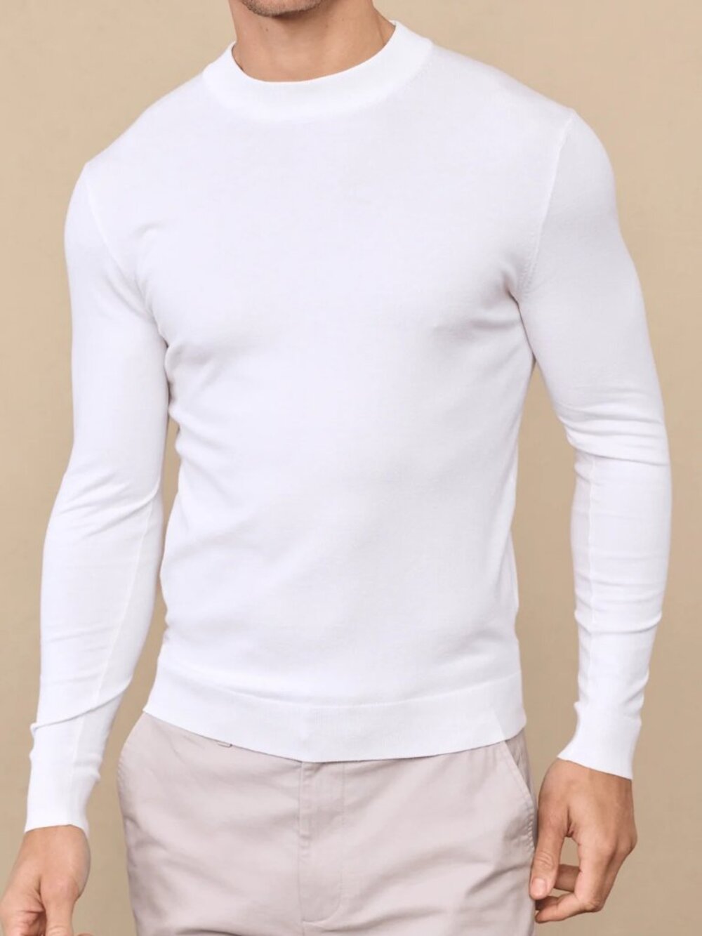 RAITH Men's Noah Lightweight Crew Neck Slim Fit Knit Sweater Ecru Ivory Size XL